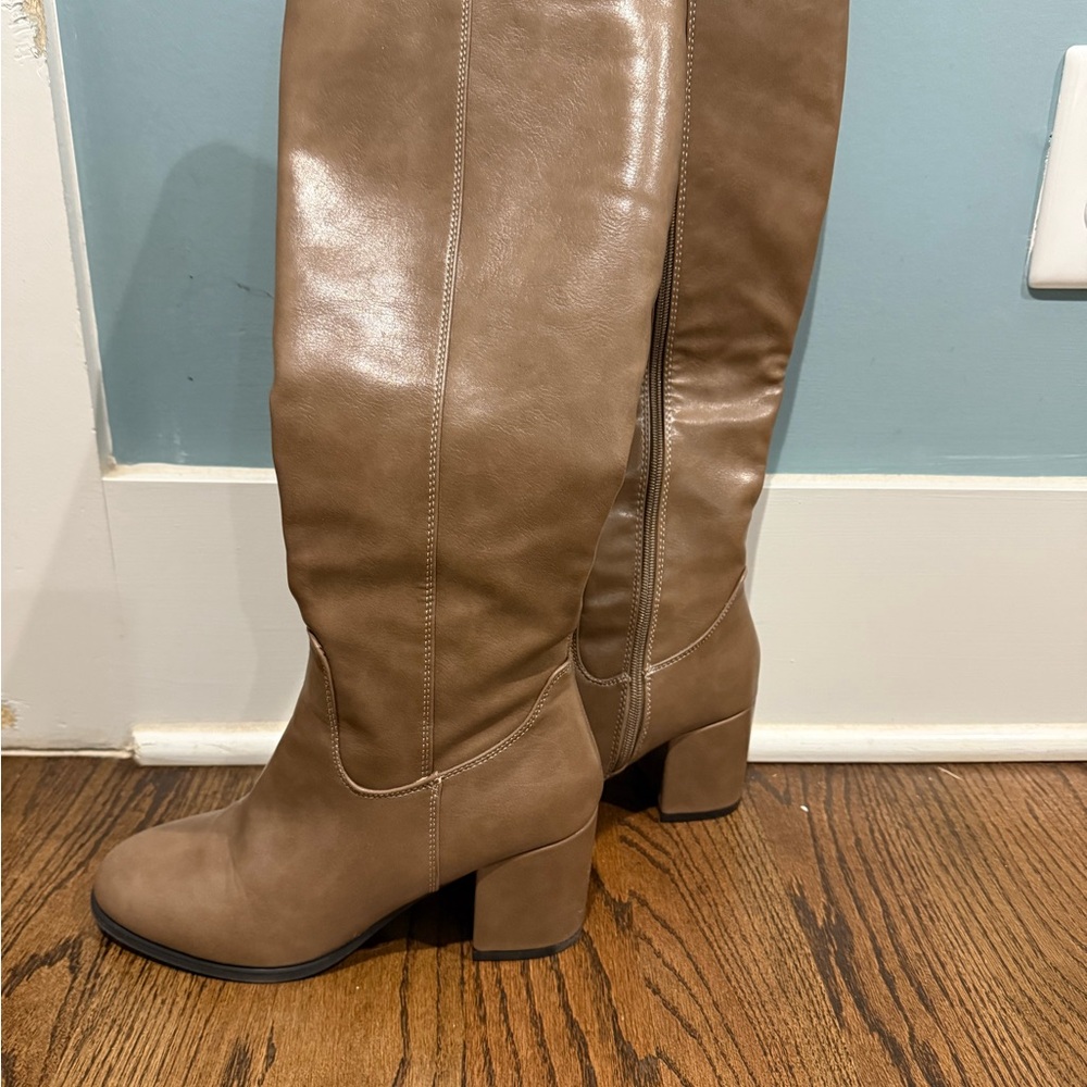 BAMBOO Brown Over the Knee Boots with Chunky Heel
